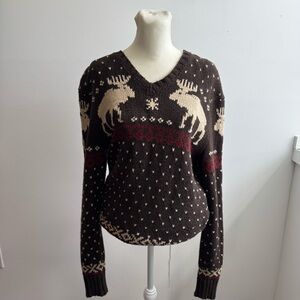 Vintage Ralph Lauren Brown Fair Isle Sweater with Moose Pattern